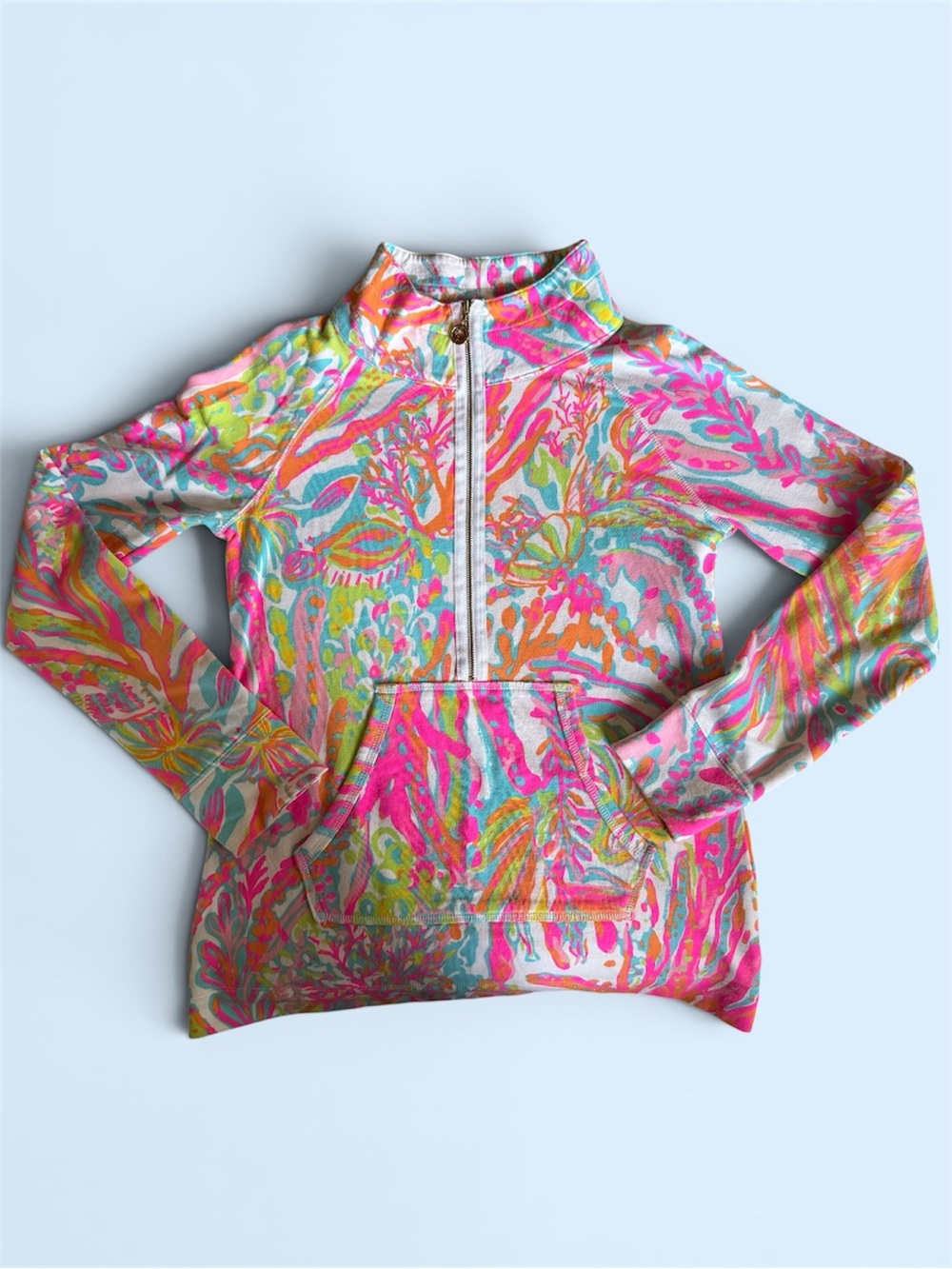 Lilly Pulitzer Skipper Popover Coral & Pink Botanical Half-Zip Pullover Size XS